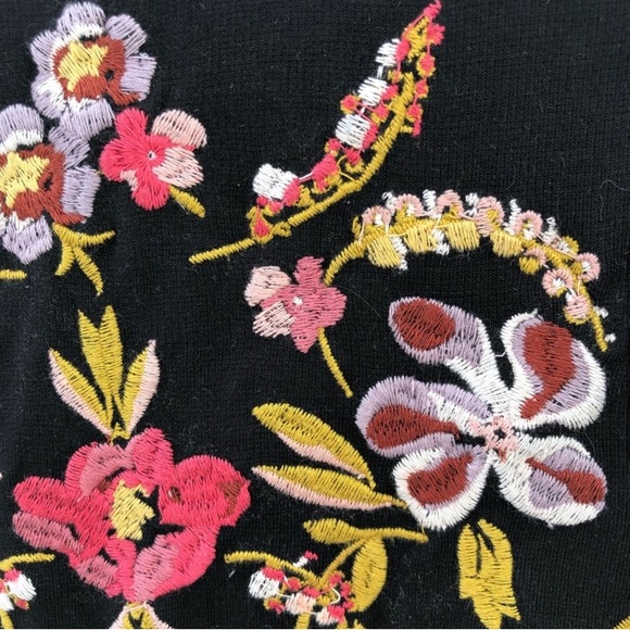 LOFT Womens Fit and Flare Dress Black Embroidered Floral Long Sleeve 10 - Picture 2 of 5